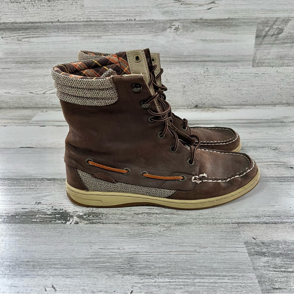 Sperry Women’s Brown Leather Hikerfish Ankle Boots Lace Up Size 8.5